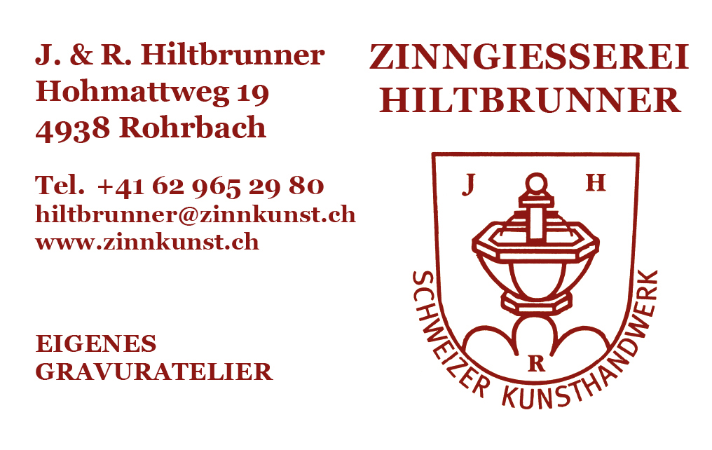 Visitenkarte der Zinngiesserei Hiltbrunner